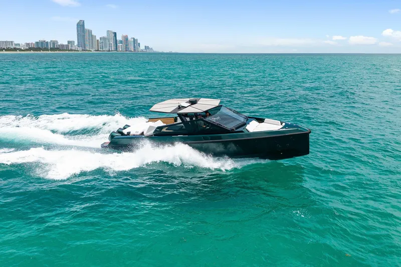 Slide: The Image of 2023 Wally wallytender43X yacht cruising on open sea near coastline. - 31