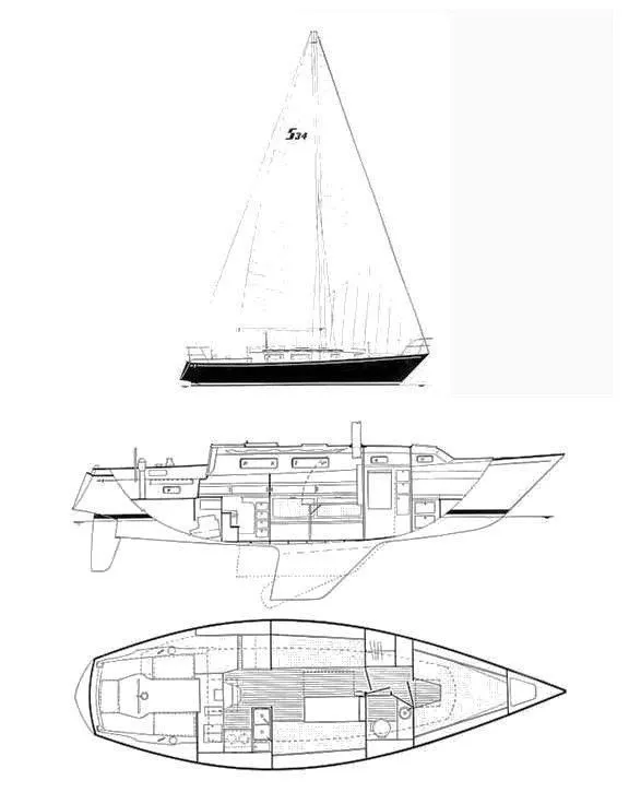 Slide: The Image of Drawing of Sabre 34 sailboat, model year 1985. - 22