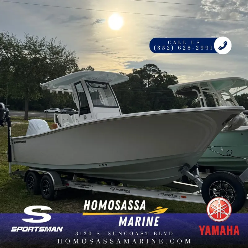 The Image of 2026 Sportsman Open 232 Center Console boat at sunset. - 1