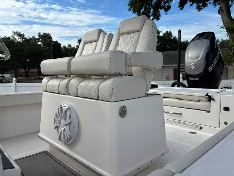 Slide: The Image of Luxurious seating on a 2021 Blue Wave 2800 Makaira boat. - 15