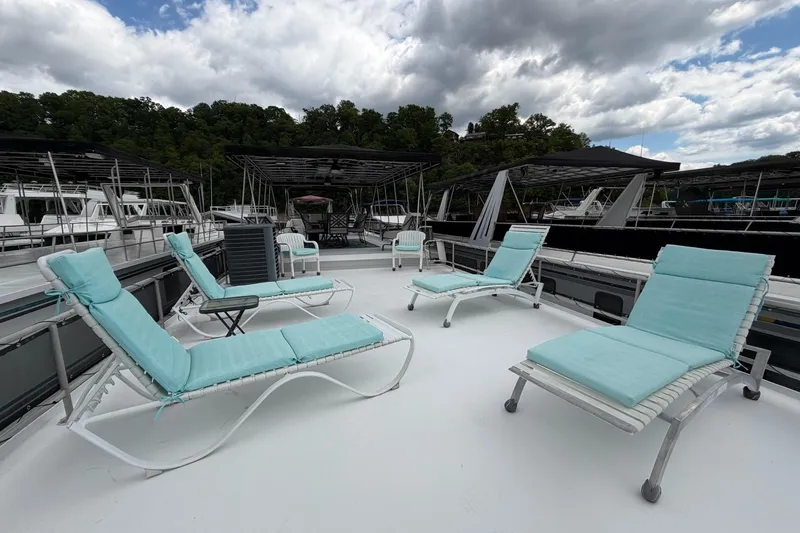 Slide: The Image of Rooftop deck of 1988 STARDUST 16x70 houseboat with lounge chairs and scenic view. - 46
