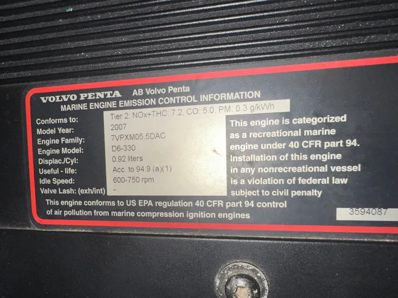 Slide: The Image of Volvo Penta Marine Engine Emission Control Information Label, 2007 Model. - 39