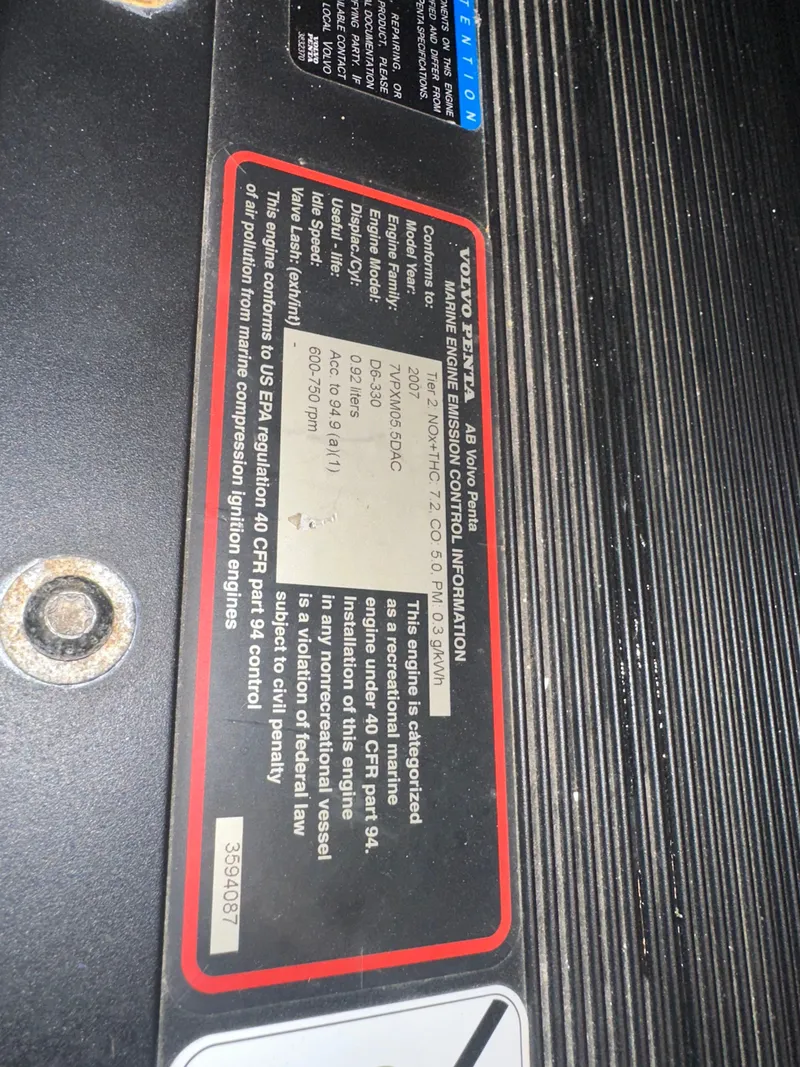 Slide: The Image of Volvo Penta engine plate on a 2008 Formula 37 Performance Cruiser. - 40