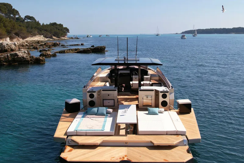 Slide: The Image of Luxury yacht Alium 42 from 2026 on calm sea. - 2