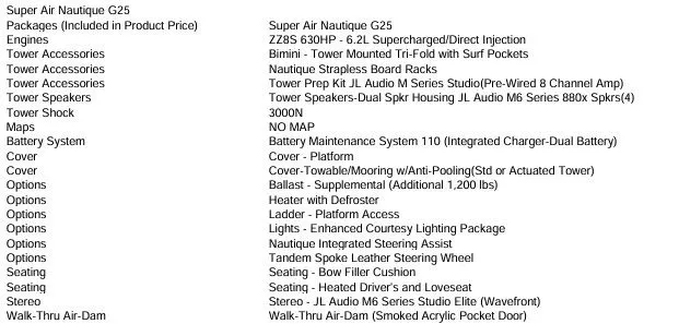 Slide: The Image of List of features for the Nautique G25 2026 boat model. - 13