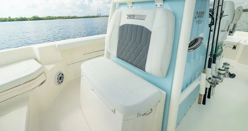 Slide: The Image of Interior of 2026 Pathfinder 2400 TRS boat with comfortable seating. - 10