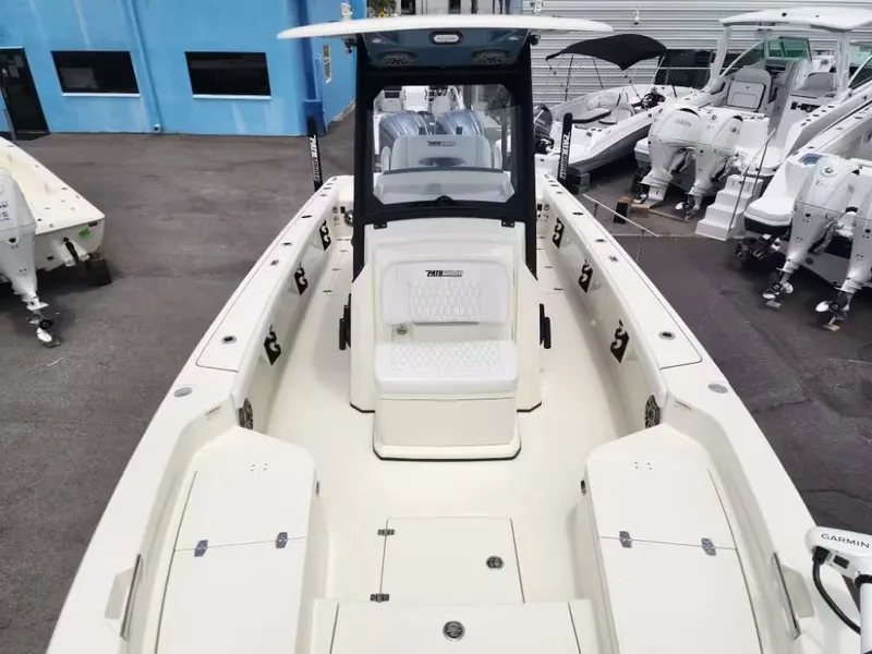 Slide: The Image of 2026 Pathfinder 2800 Hybrid boat in dock, modern features. - 9