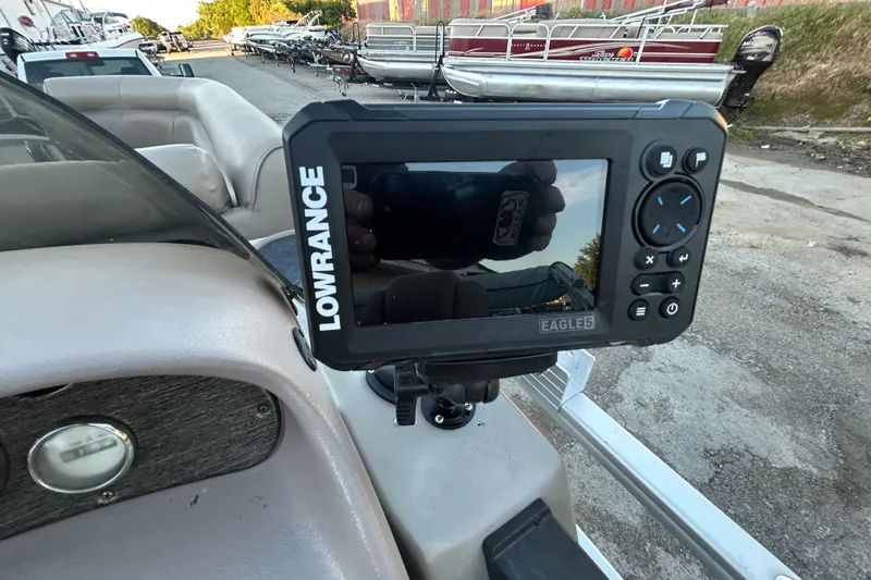 Slide: The Image of Lowrance Eagle 5 fishfinder on 2008 Premier Sunsation 225 LTD boat dashboard. - 9