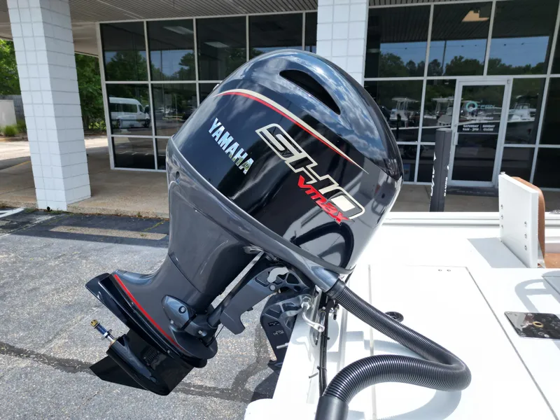Slide: The Image of Yamaha VMAX outboard motor on Avid 19 FSX boat, year 2026. - 8