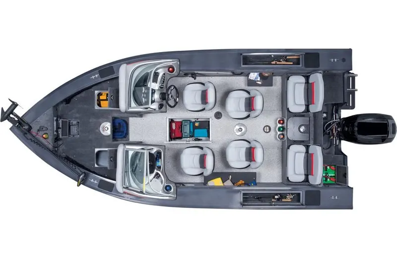 Slide: The Image of Overhead view of 2014 Tracker Targa V-18 Combo boat with seating layout. - 45