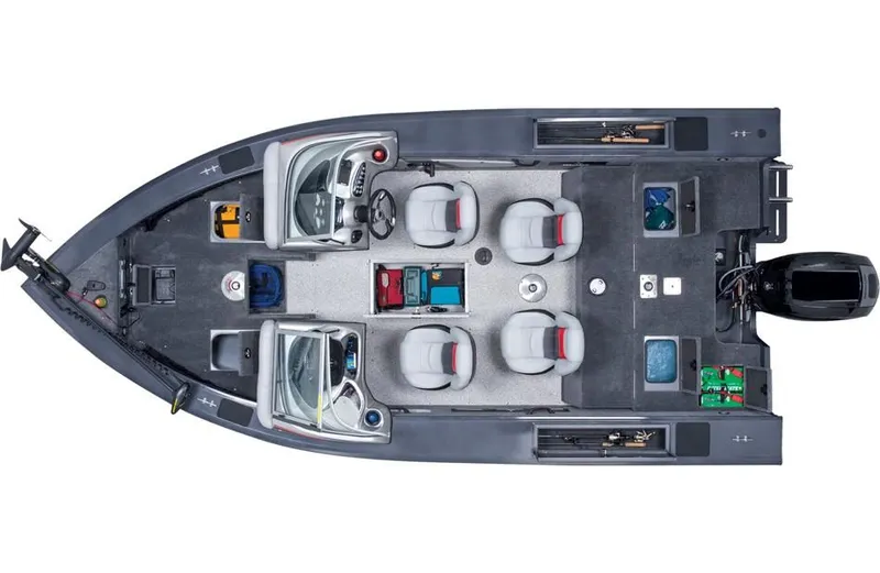 Slide: The Image of Overhead view of 2014 Tracker Targa V-18 Combo boat with four seats. - 46