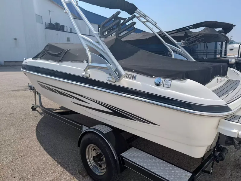 Slide: The Image of 2008 Glastron GT 205 boat on trailer, side view. - 5