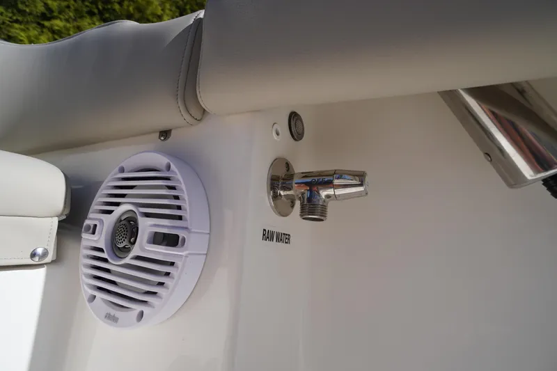 Slide: The Image of 2025 Key West 203 FS boat interior with speaker and raw water faucet. - 39