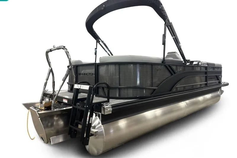 Slide: The Image of 2026 Bennington 22 S Quad Bench pontoon boat with sleek design and modern features. - 2