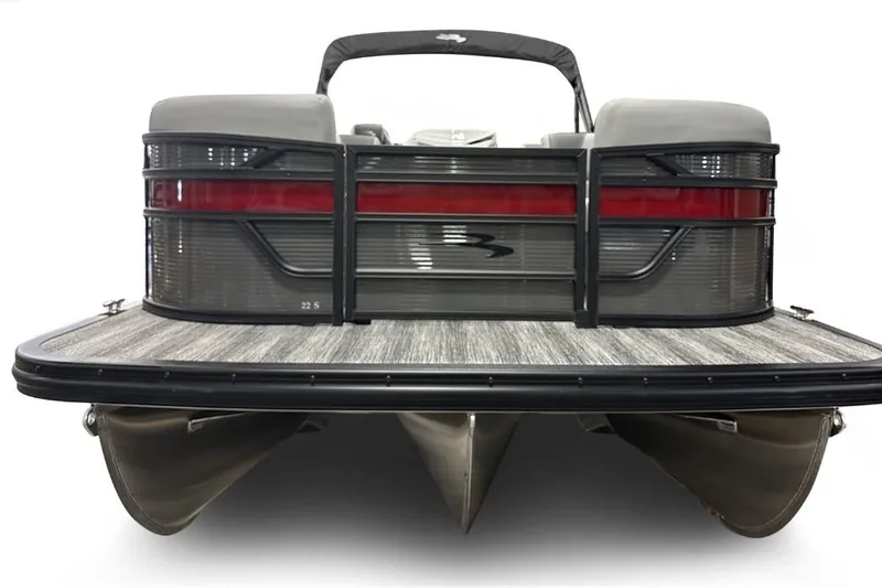 Slide: The Image of 2026 Bennington 22 S Swingback pontoon boat, rear view with sleek design and modern features. - 3