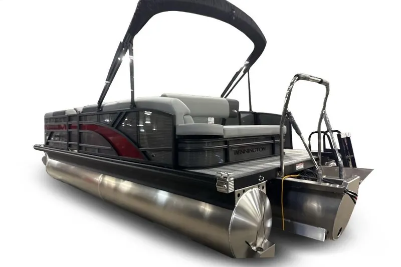 Slide: The Image of 2026 Bennington 22 S Swingback pontoon boat with sleek design and comfortable seating. - 6