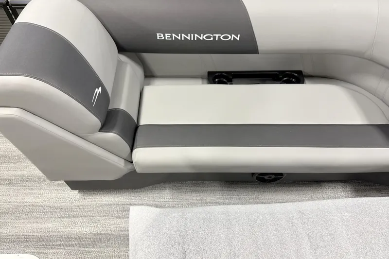 Slide: The Image of 2026 Bennington 22 S Swingback boat seat in gray and white upholstery. - 8