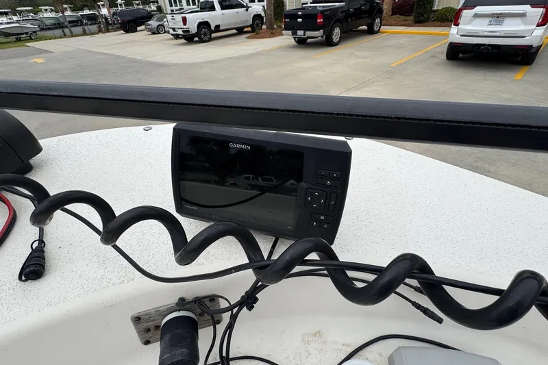 Slide: The Image of Garmin device on Carolina Skiff 218 DLV boat, 2016 model. - 17