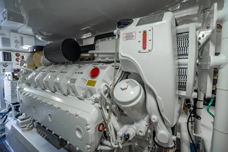 Slide: The Image of Engine room of 2026 Viking 54 Convertible yacht, showcasing advanced machinery and components. - 82