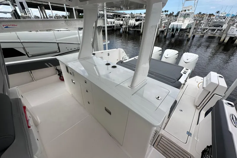 Slide: The Image of Luxurious 2025 Regal 38 SAV boat interior with sleek design and modern amenities. - 8