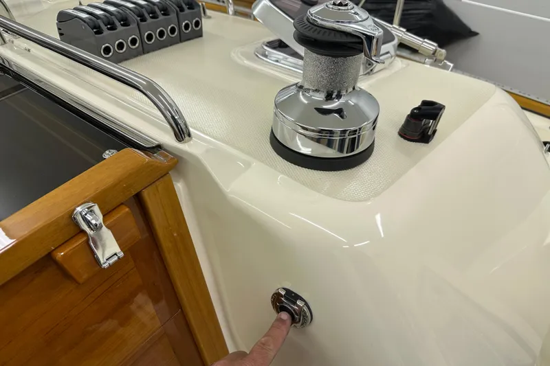 Slide: The Image of Control panel and winch on a 2007 Sabre 386 sailboat deck. - 110