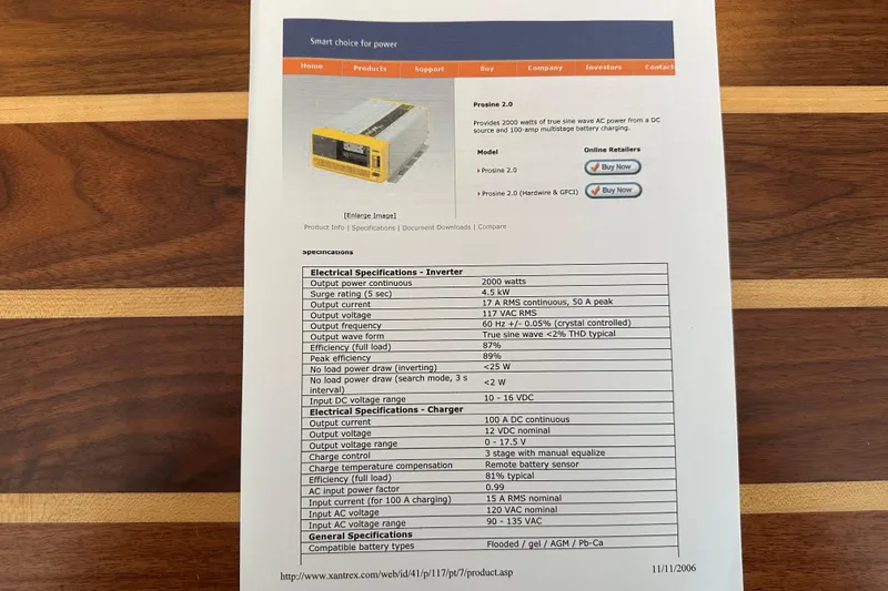 Slide: The Image of Brochure for Prosine 2.0 inverter, featuring specifications and purchase options. Sabre 386, 2007. - 165