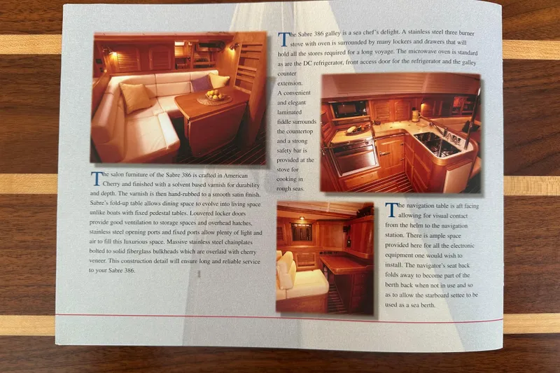 Slide: The Image of Interior brochure of 2007 Sabre 386 yacht showcasing luxurious salon and galley features. - 173