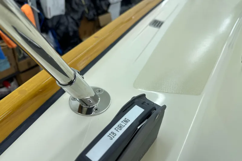 Slide: The Image of Close-up of a 2007 Sabre 386 yacht deck with jib furling system. - 94
