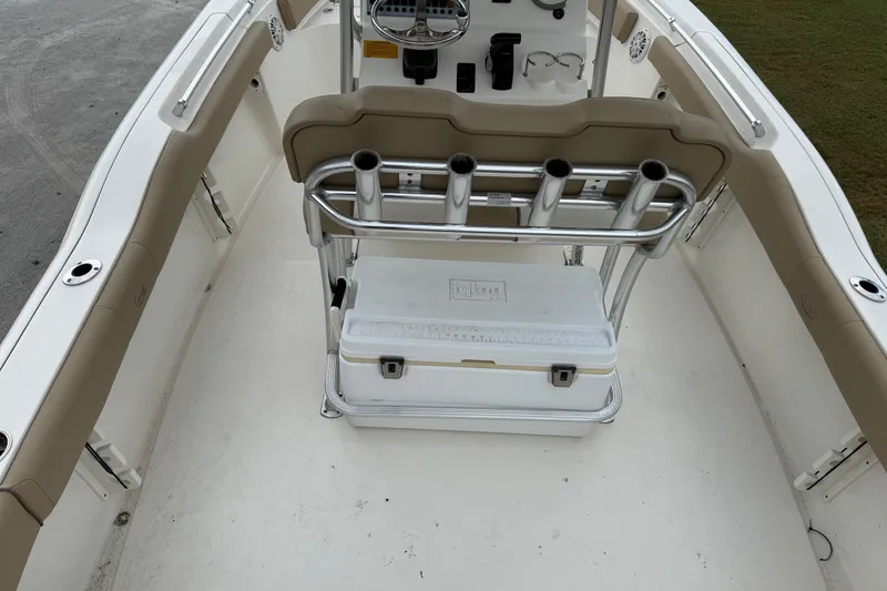 Slide: The Image of Interior of a 2019 Key West 219 FS boat with bench and cooler. - 20