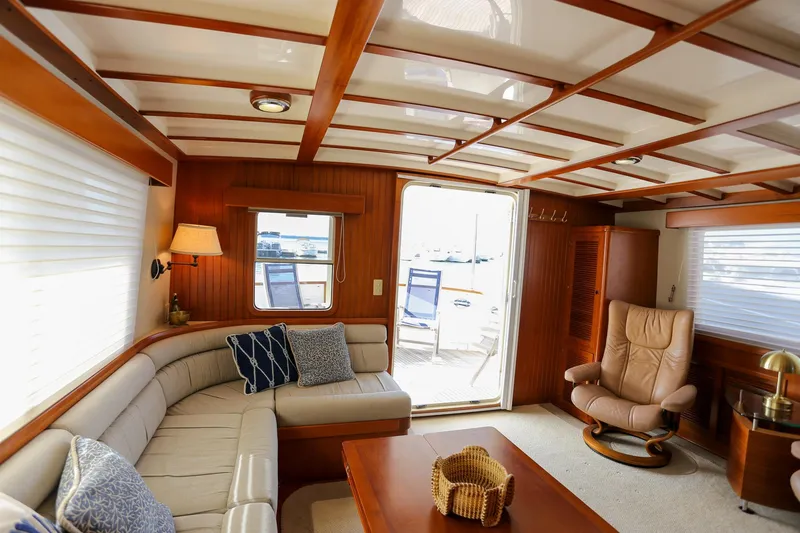 Slide: The Image of Luxurious interior of 2008 Kadey-Krogen 48 North Sea yacht with elegant seating and wooden accents. - 6