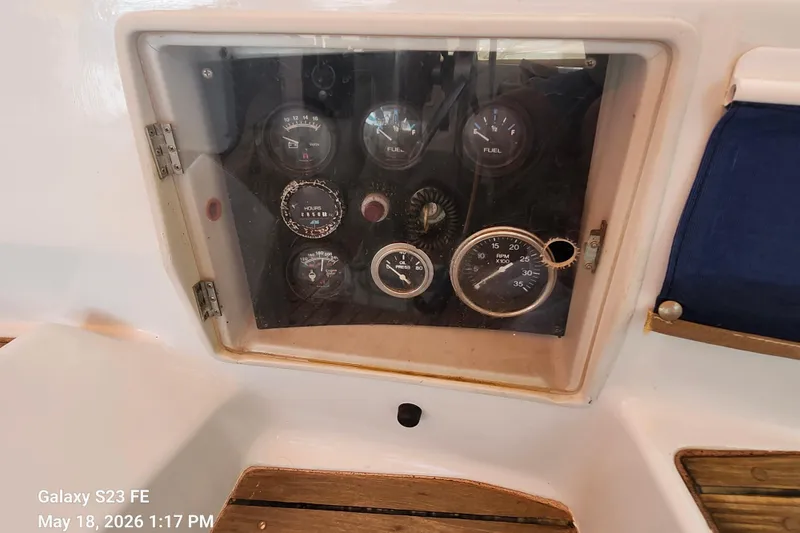 Slide: The Image of Control panel of a 1986 Beneteau Idylle 15.50 sailboat with gauges and dials. - 39