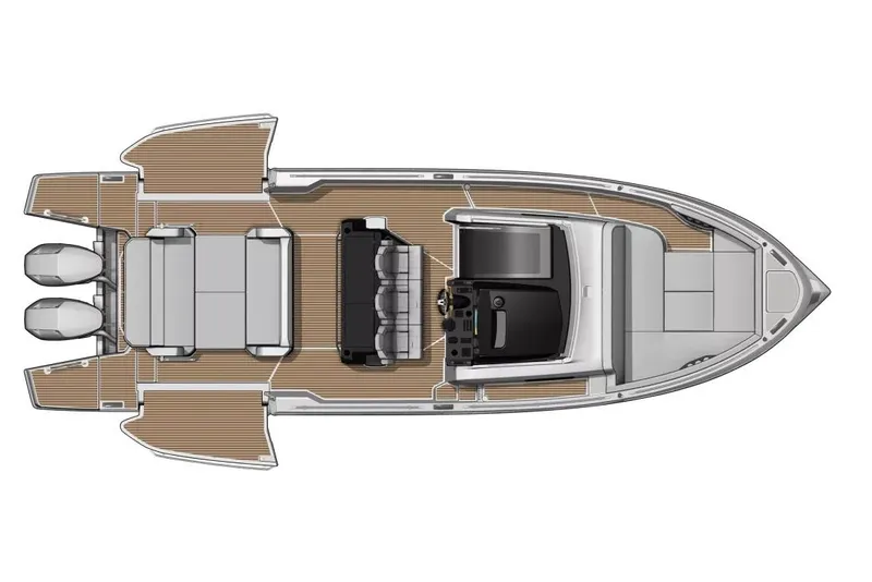 Slide: The Image of Top view of 2026 Beneteau Gran Turismo 35 yacht layout with twin engines. - 18