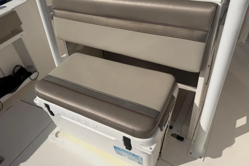 Slide: The Image of Boat seating with Engel cooler on 2020 Solara S-250 CW. - 8