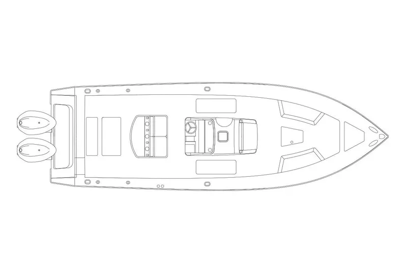 Slide: The Image of Manufacturer Provided Image: Top view line drawing of a 2026 Jupiter 30 boat with dual outboard motors. - 10