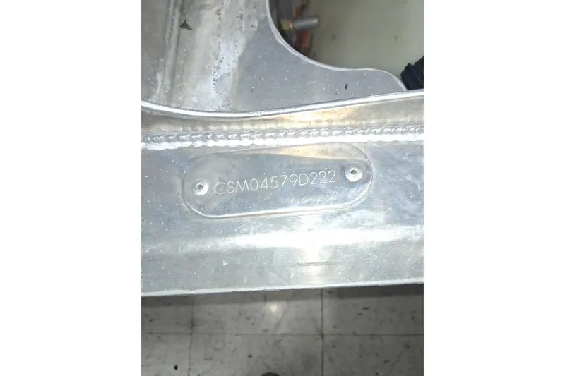 Slide: The Image of VIN plate on 2022 Crest Classic Platinum 220 boat, displaying serial number CSM04579D222. - 24