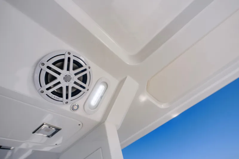 Slide: The Image of Speaker and lighting on Schaefer V33SF boat, 2027 model. - 11