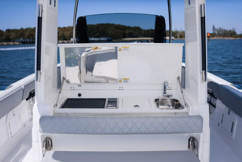 Slide: The Image of Schaefer V33SF 2027 boat kitchen with sink and grill. - 15
