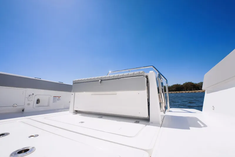 Slide: The Image of Schaefer V33SF 2027 boat deck under clear blue sky. - 7