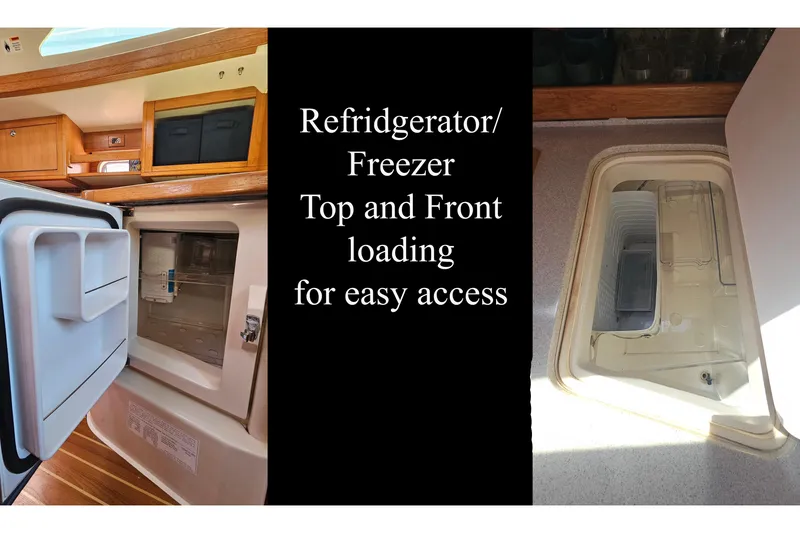 Slide: The Image of Refrigerator and freezer in 2006 Catalina 42 MkII yacht, top and front loading for easy access. - 28