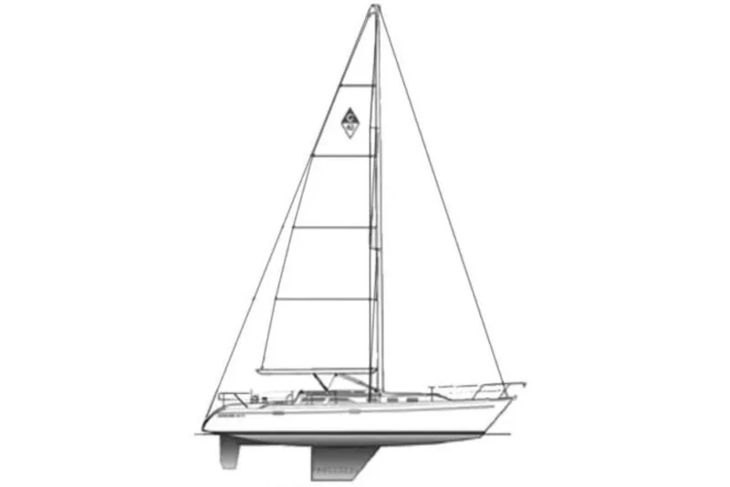 Slide: The Image of Line drawing of a 2006 Catalina 42 MkII sailboat, side view. - 5