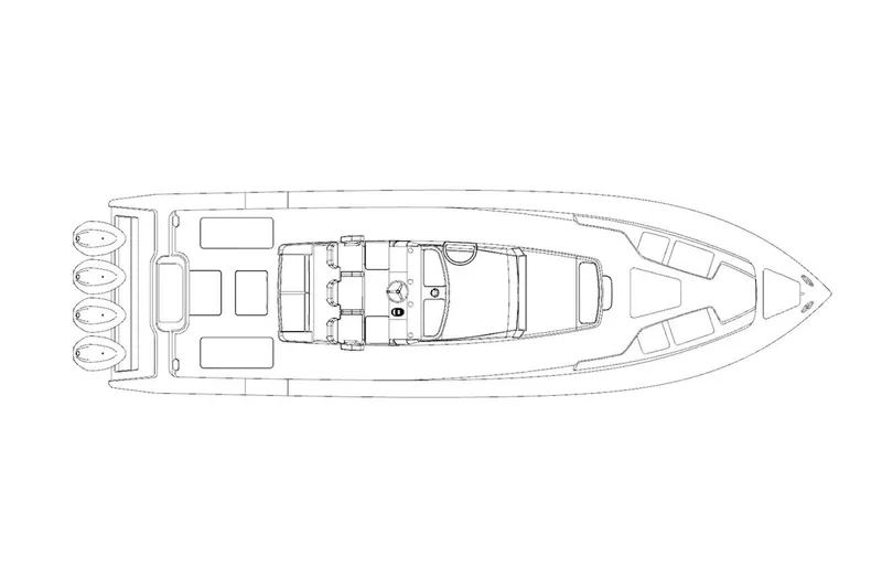 Slide: The Image of Manufacturer Provided Image: Top view line drawing of a 2026 Jupiter 43 boat layout. - 11