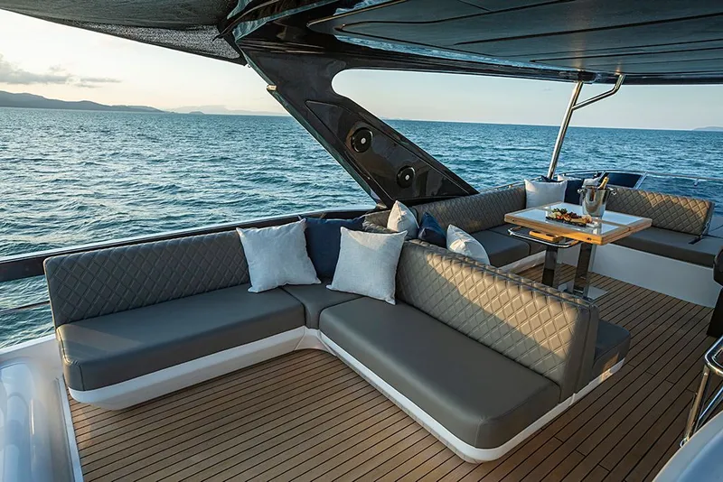 Slide: The Image of Luxurious Schaefer 600 yacht interior with ocean view, model year 2027. - 8