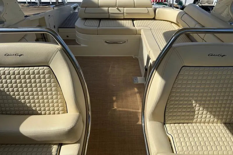 Slide: The Image of 2020 Chris-Craft Launch 31 GT interior with luxurious beige seating and elegant design. - 21