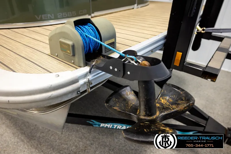 Slide: The Image of 2023 Avalon VEN CR boat with anchor and winch system on deck. - 47