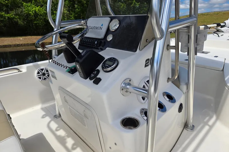 Slide: The Image of Center console of a 2022 Bulls Bay 2000 boat with Garmin navigation system. - 11
