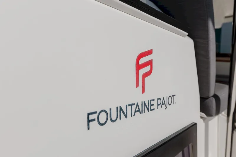 Slide: The Image of Fountaine Pajot Saona 47 catamaran logo, 2020 model, on white surface. - 33