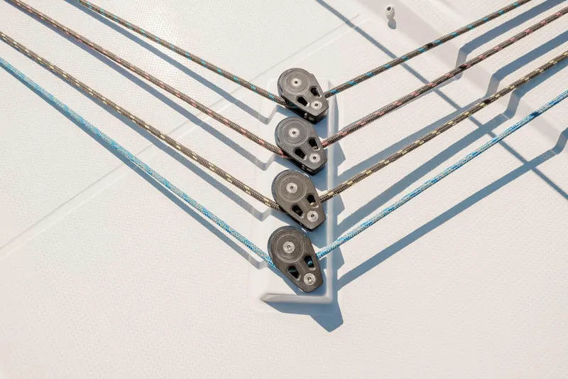 Slide: The Image of Close-up of rigging lines on a 2020 Fountaine Pajot Saona 47 catamaran deck. - 34