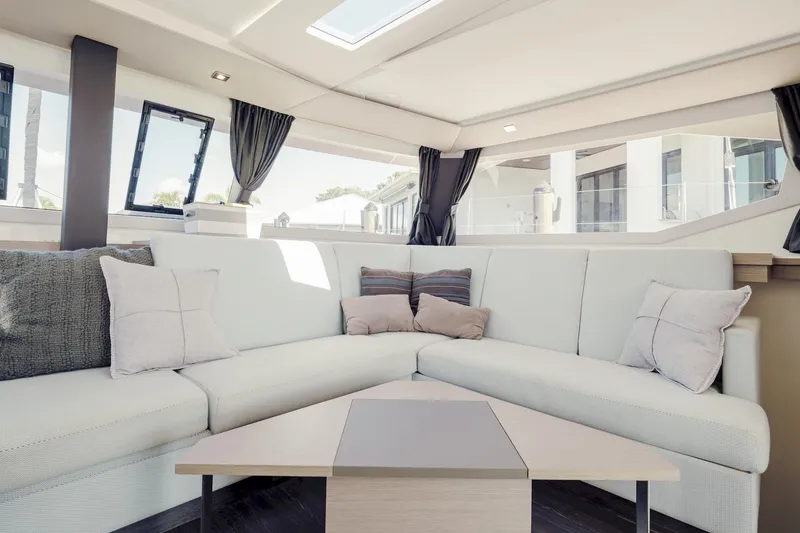 Slide: The Image of Luxurious interior of 2020 Fountaine Pajot Saona 47 catamaran with elegant seating and modern design. - 38