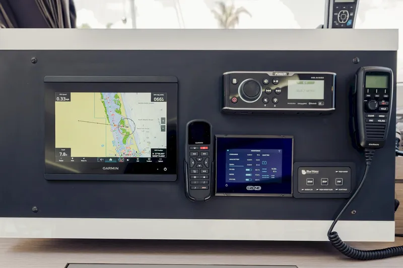 Slide: The Image of Navigation and communication panel on 2020 Fountaine Pajot Saona 47 catamaran. - 41