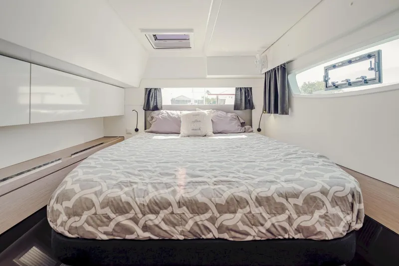 Slide: The Image of Luxurious bedroom interior of 2020 Fountaine Pajot Saona 47 catamaran with modern design. - 48